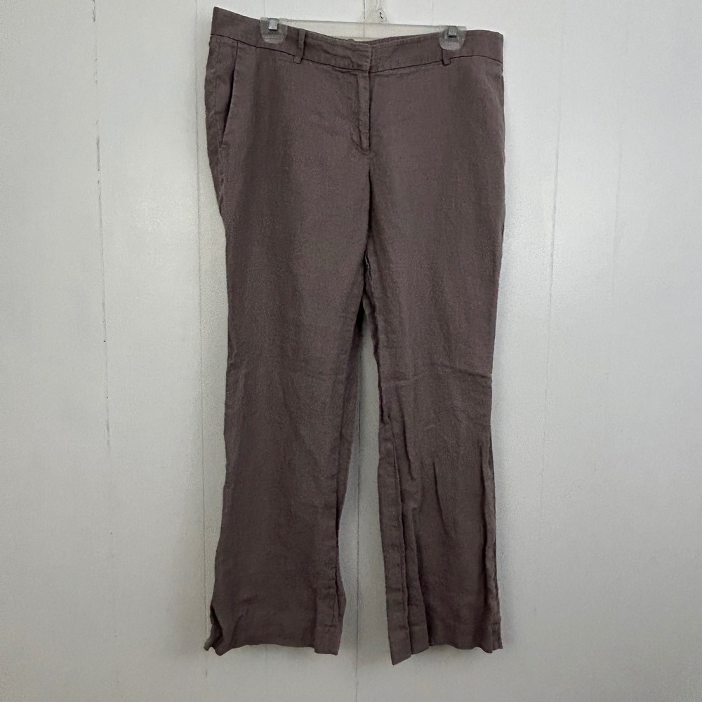 Ann‎ Taylor LOFT Marisa Fit 100% Linen Pants Taupe Mauve Straight Leg Womens 12P